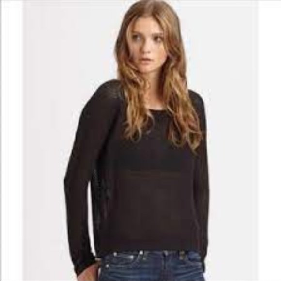 Vince Sweaters - Vince Women's Black Raw Hem Pull Over Cotton Sweater Size Small